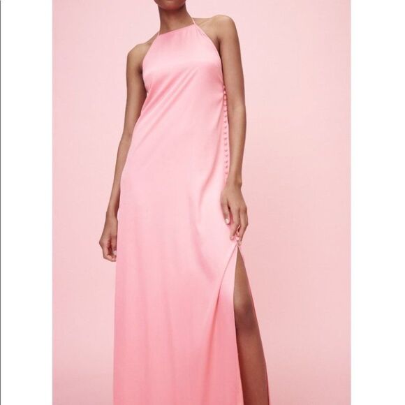 ZARA SATIN EFFECT BUTTONED DRESS - Picture 5 of 9